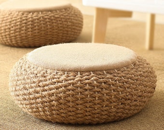 Rustic hemp ropes floor cushion with linen top Zafu Zabuton Floor pouf Pouf ottoman Wholesales Bulk meditation cushion sChristmas