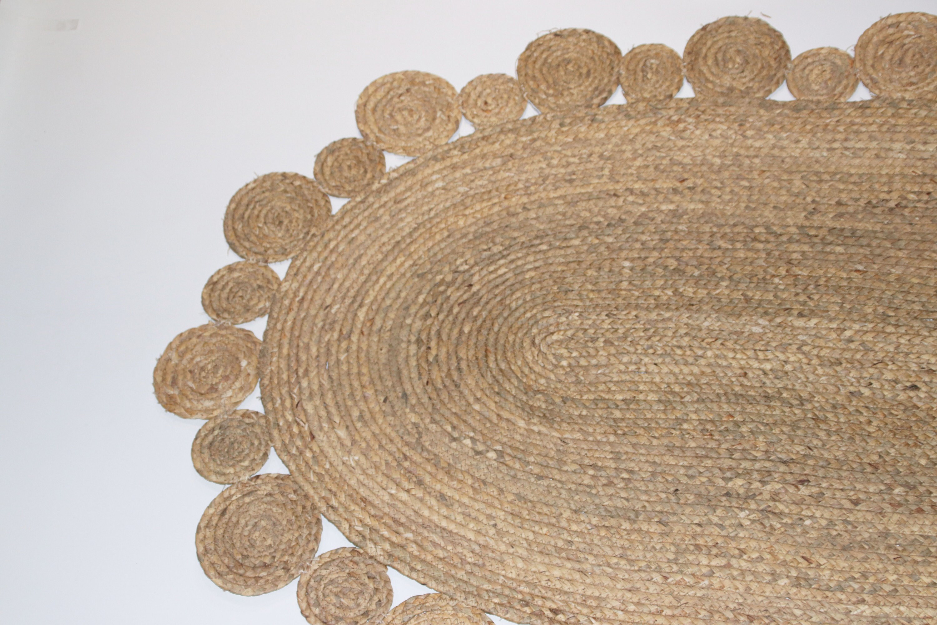 CUSTOM Oval brown woven seagrass rug with circular motifs Etsy