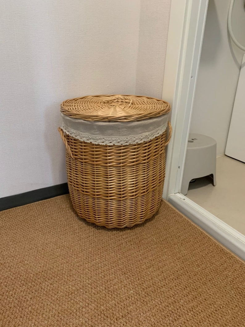 Large wicker laundry hamper with lid laundry basket kitchen Etsy