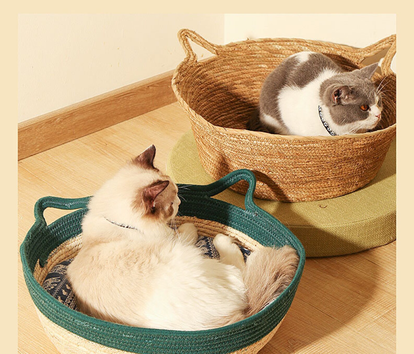 Large Organic Cat nest with handles rattan pet bed pet Etsy
