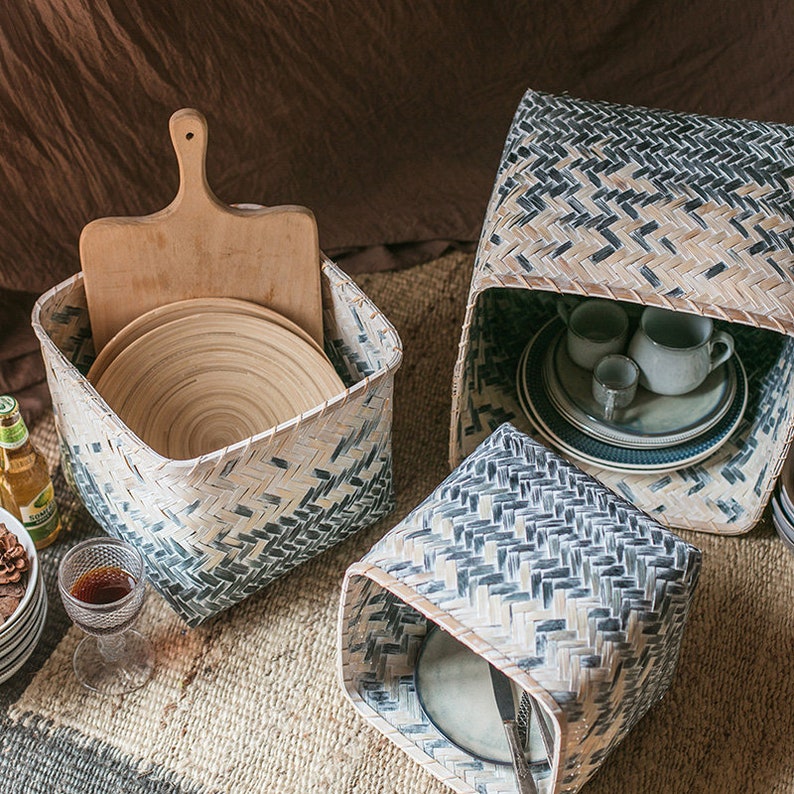 Chic blue braided bamboo basket straw plant holder straw Etsy