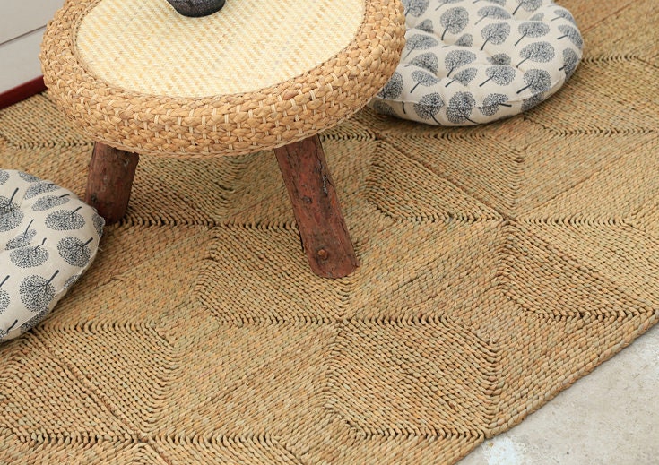 Custom brown seagrass rug straw floor mats handmade bedroom Etsy