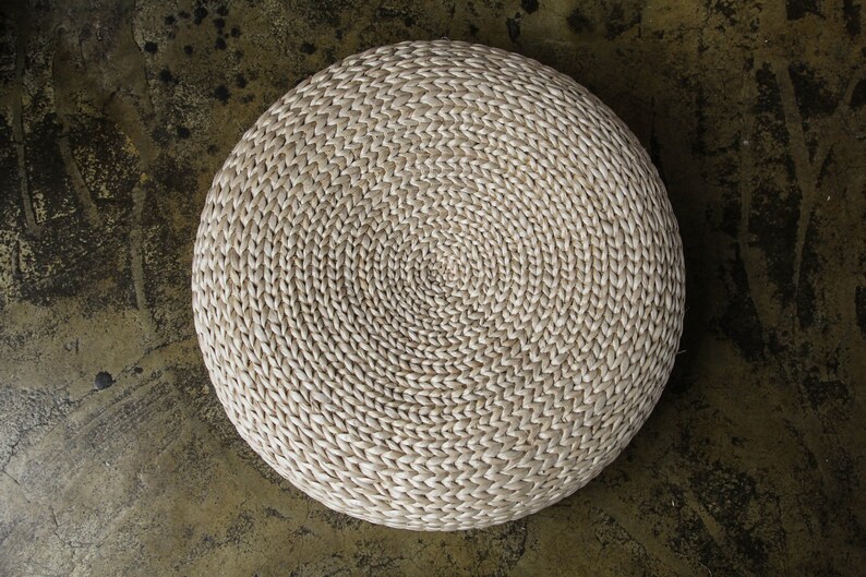 Round Rustic Floor Cushions Zafu Zabuton Floor Pouf Straw Pouf Etsy
