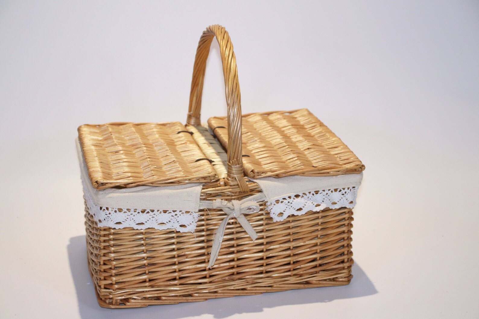 Rectangular Rattan Picnic Basket With Covers and Lining Etsy