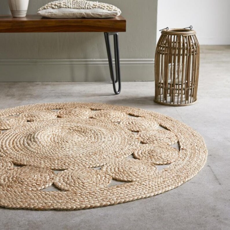 CUSTOM Round Brown Woven Jute Rug Straw Floor Mats Rugs Etsy