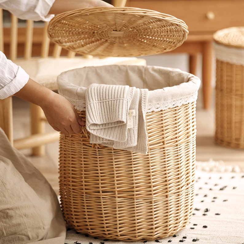 Large Wicker Laundry Hamper With Lid Laundry Basket Kitchen Etsy