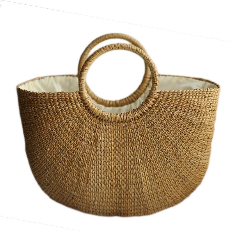 GRAS women's Summer half moon straw bag with round ring handle women's beach purse vacation bag wedding gift/s/Christmas giftsChristmas image 5