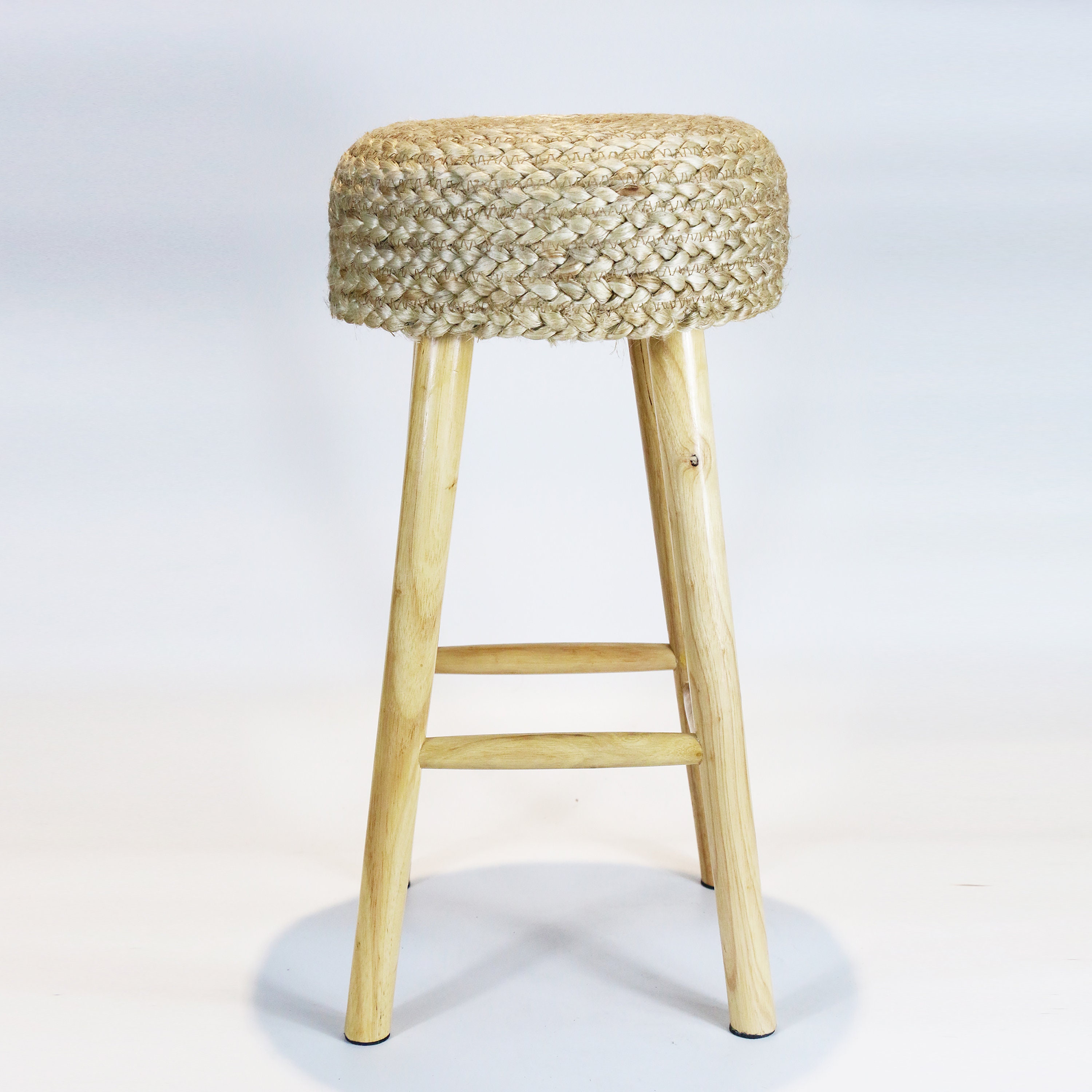 Chic Round Water Hyacinth Bar Stool in Kitchen wooden Chair bench