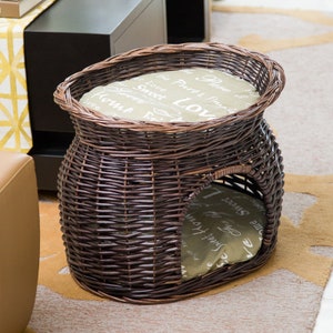 Rattan two level cat house wicker pet bed dog house four seasons universal removable and washable/s/sChristmas