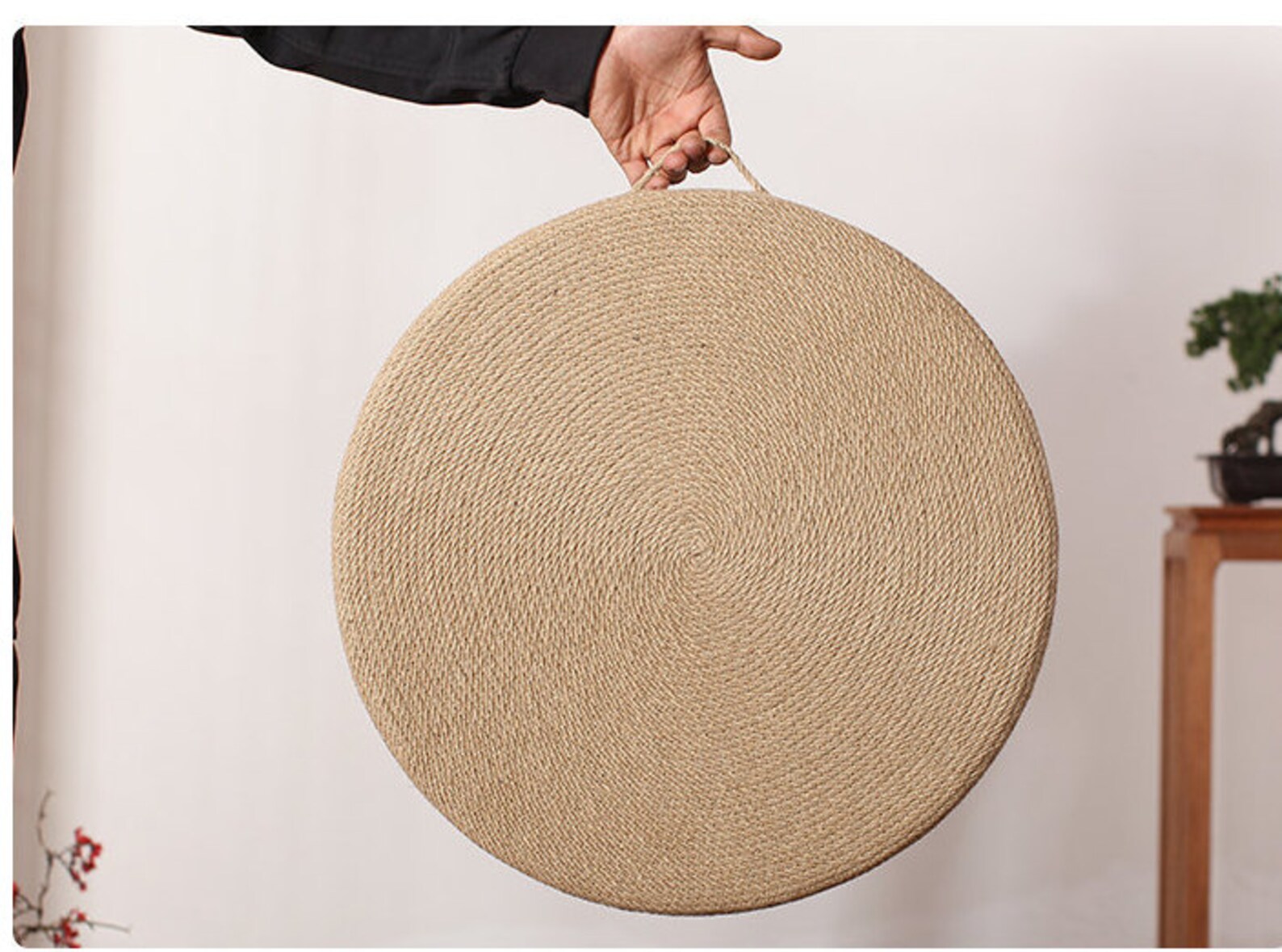 Rustic Round JUTE Floor Cushion With Handle Straw Floor Pouf Etsy