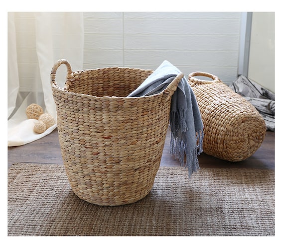 Hand-woven Water Hyacinth Storage Basket Wedding Gift Laundry Basket  Kitchen Storage Food Storage Laundry Basket Auccra/schristmas 