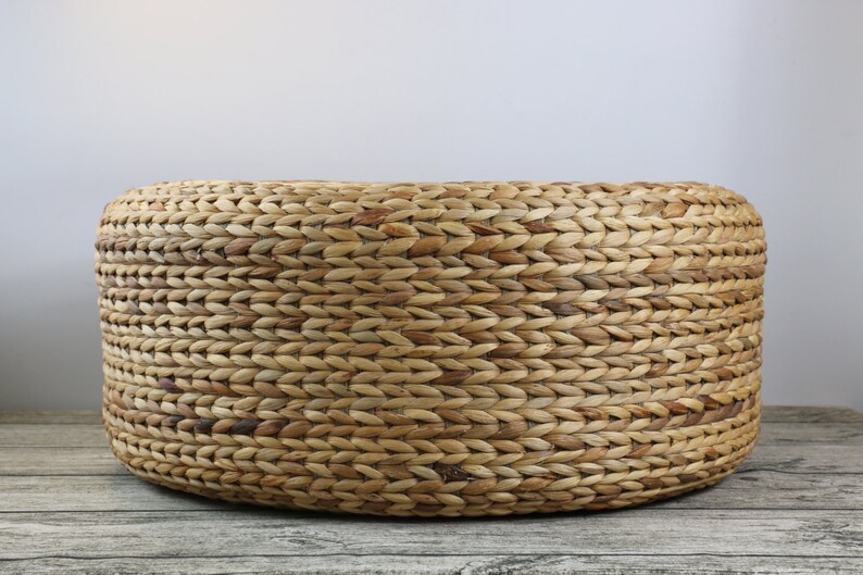 Round Rustic Floor Cushions Straw Floor Pouf Pouf Ottoman Yoga Etsy
