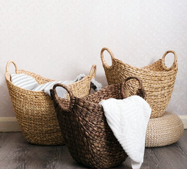 Vintage Hand Woven Rocker Storage Baskets With Built In Handles Wedding Gift Laundry Basket Kitchen Storage Food Storage Grasshanghai