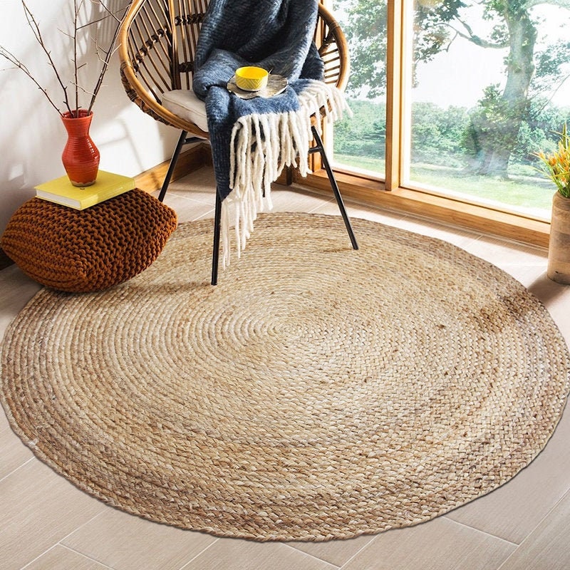 CUSTOM round brown woven jute rug straw floor mats rugs | Etsy