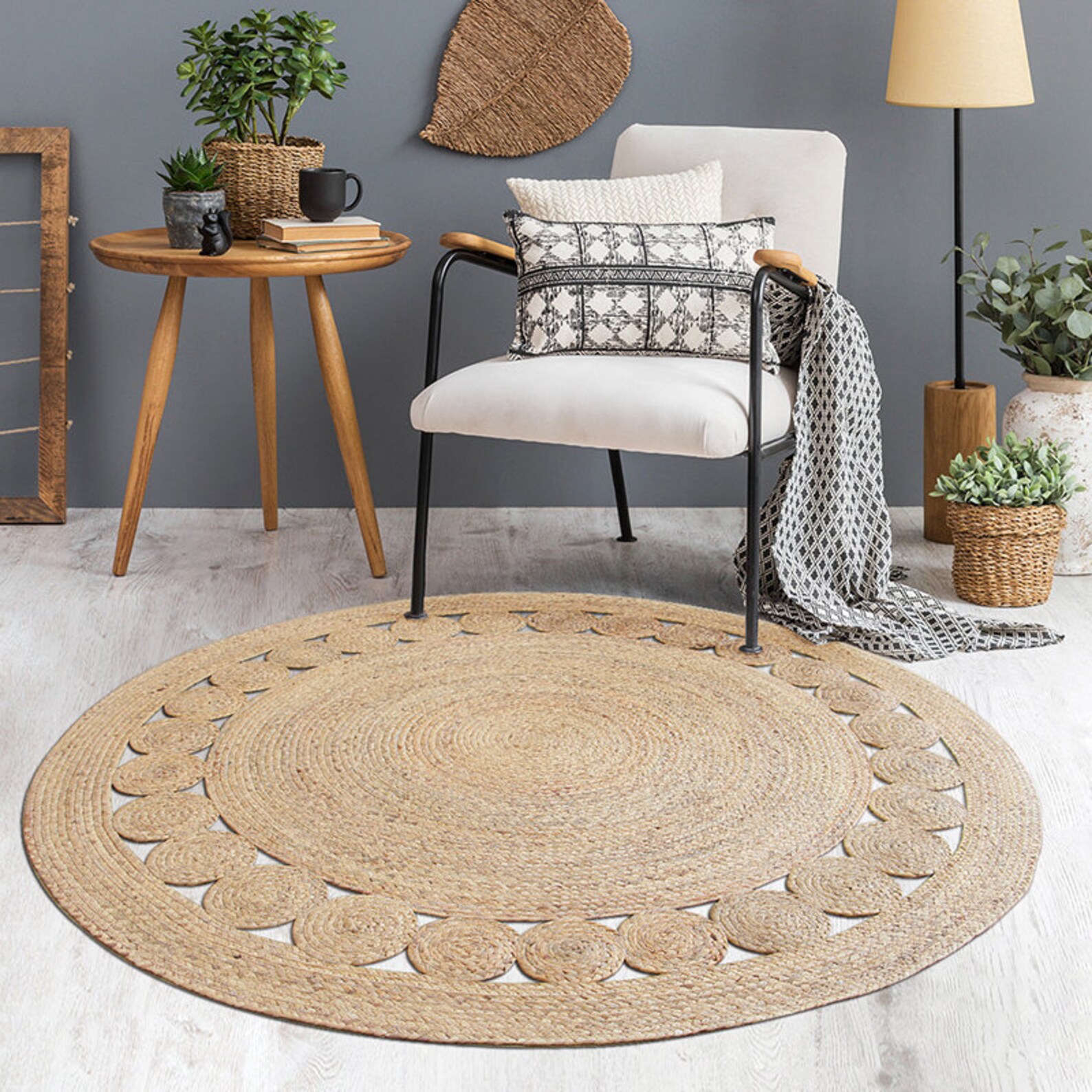 CUSTOM round brown woven seagrass rug straw floor with Etsy