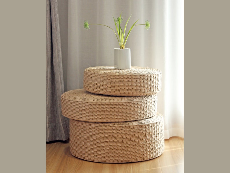 custom round floor cushion straw floor pouf Pouf ottoman meditation cushion Zafu Zabuton footstool ottoman custom yoga mat/sChristmas image 4