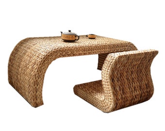 Table ONLY: Long simple handmade brown banana leaf coffee table straw tea table/tatami tea table/wedding gift/bay window table AUCCRA
