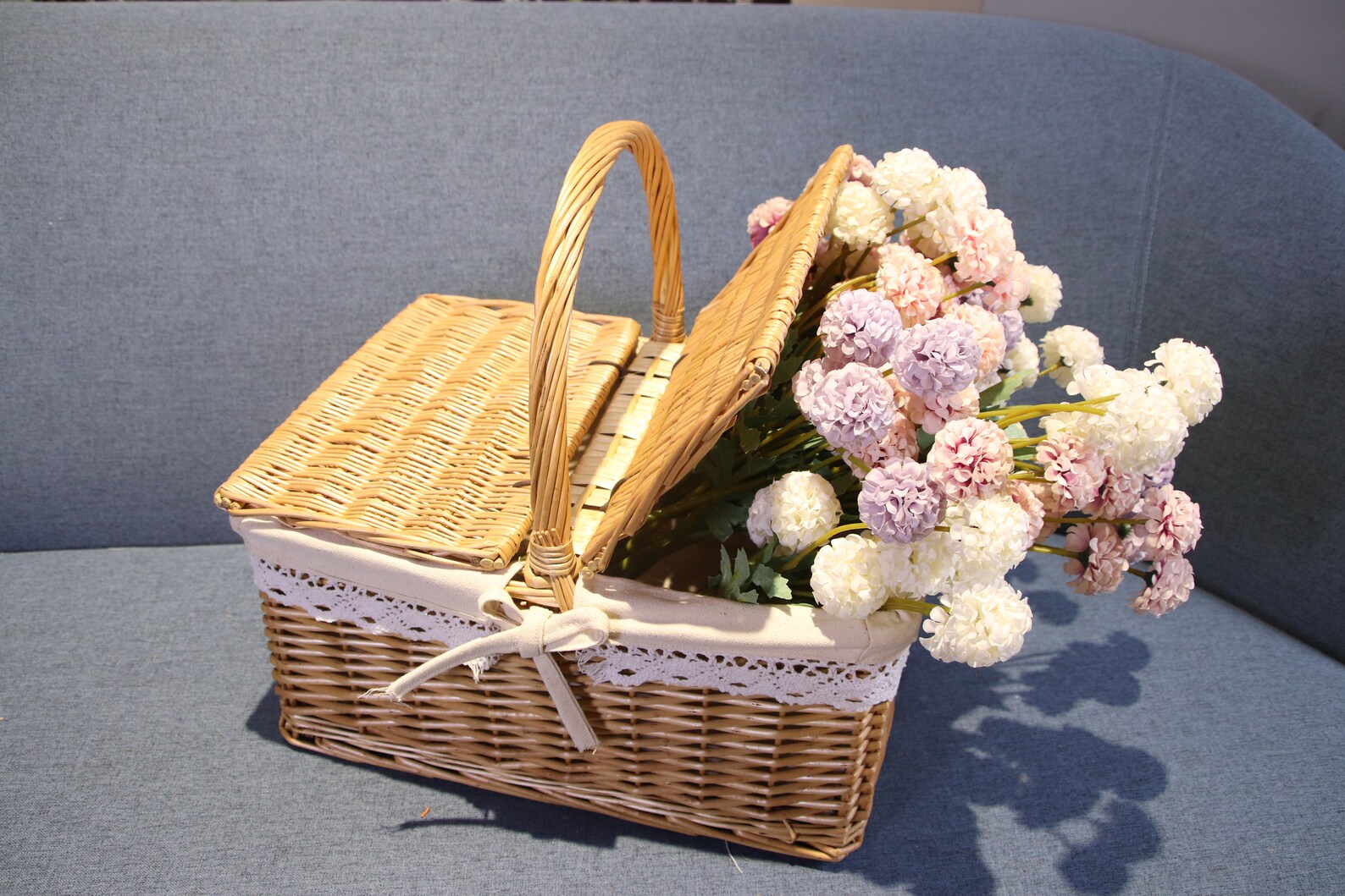 Cesta rectangular de picnic Rattan con cubiertas y forro bolsa | Etsy