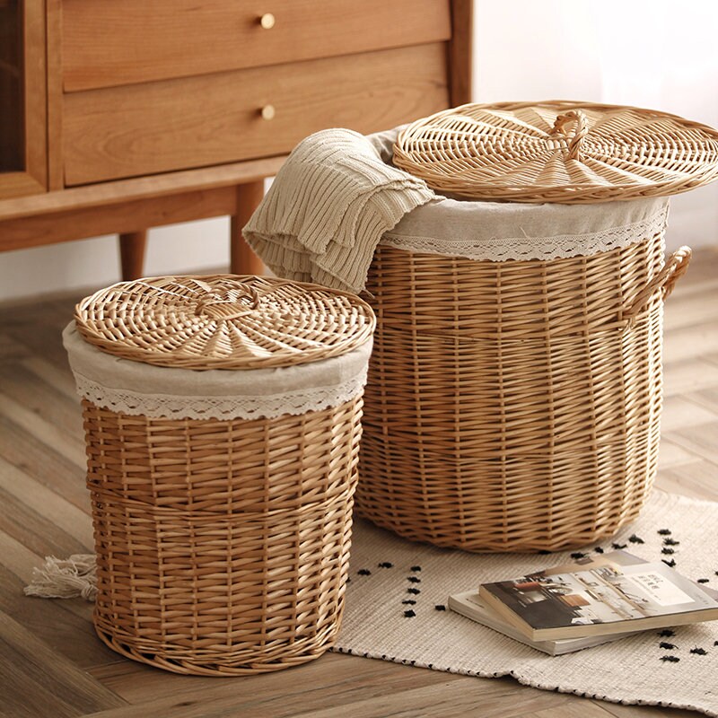 Large Wicker Laundry Hamper With Lid Laundry Basket Kitchen Etsy