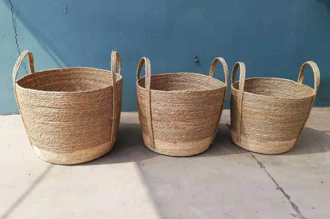 Schicker rustikaler geflochtener Strohkorb mit Griffen Stroh | Etsy
