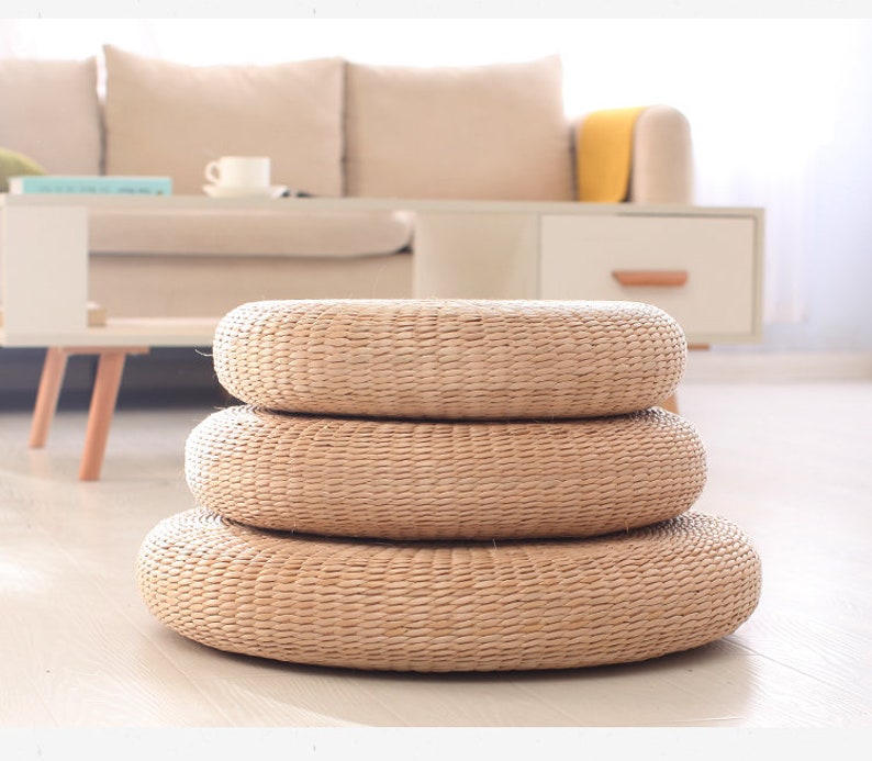 Round floor cushion straw floor pouf gift for moms Pouf Etsy