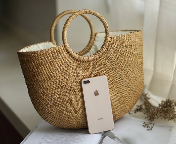 Half Moon Shaped Handwoven Straw Bag Summer Beach Bag Straw -  UK