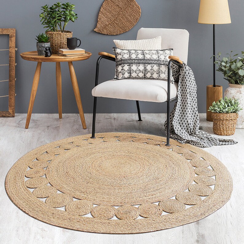 CUSTOM Round Brown Woven Jute Rug Straw Floor Mats Rugs Etsy