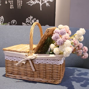 Cesta rectangular de picnic Rattan con cubiertas y forro bolsa | Etsy