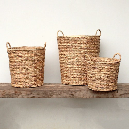 Rustic Straw Basket With Handles Flower Pot Holder Plant Etsy