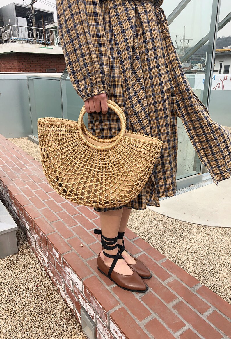 GRAS Women's Summer Cutout Straw Bag Cutout/beach Etsy