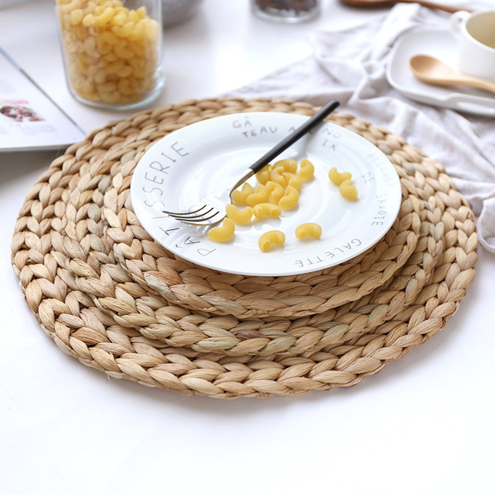 Vintage round straw table mat/wedding gift rustic tea set Etsy