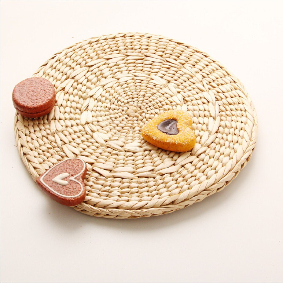 Rustic Round Straw Table Mat/doublelayer Tea Set Mat/straw Etsy
