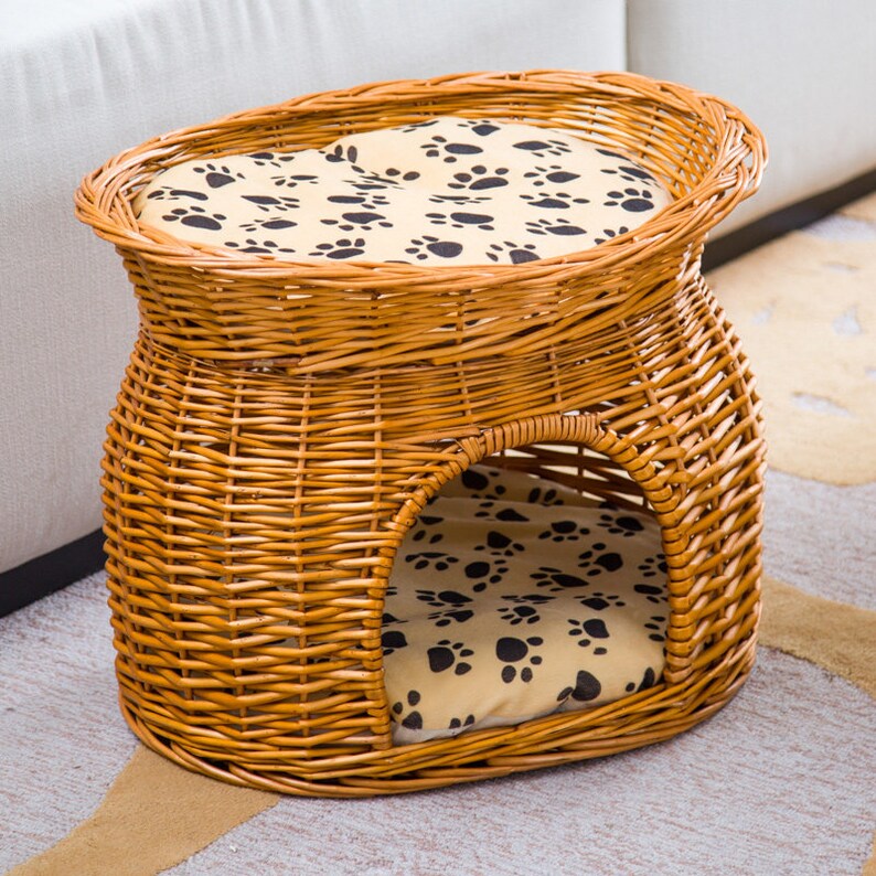 Rattan Two Level Cat House Wicker Pet Bed Dog House Four Etsy