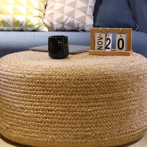 Custom size chic brown round jute coffee table jute side table coffee table straw floor pouf Pouf ottoman meditation cushion/sChristmas