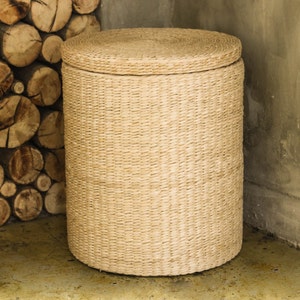 Handwoven round laundry hamper storage basket straw basket storage footstool Utility Basket/s/sChristmas image 2