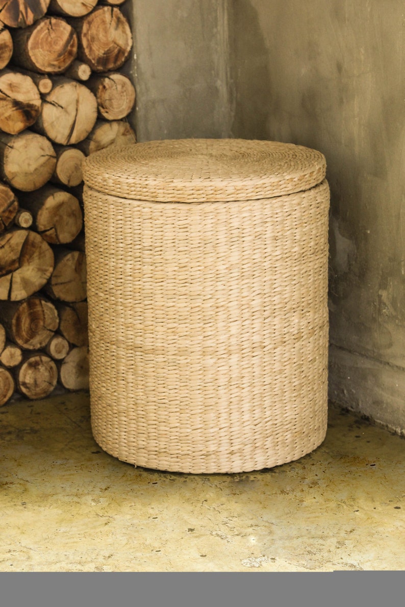 Handwoven round laundry hamper storage basket straw basket storage footstool Utility Basket/s/sChristmas image 2