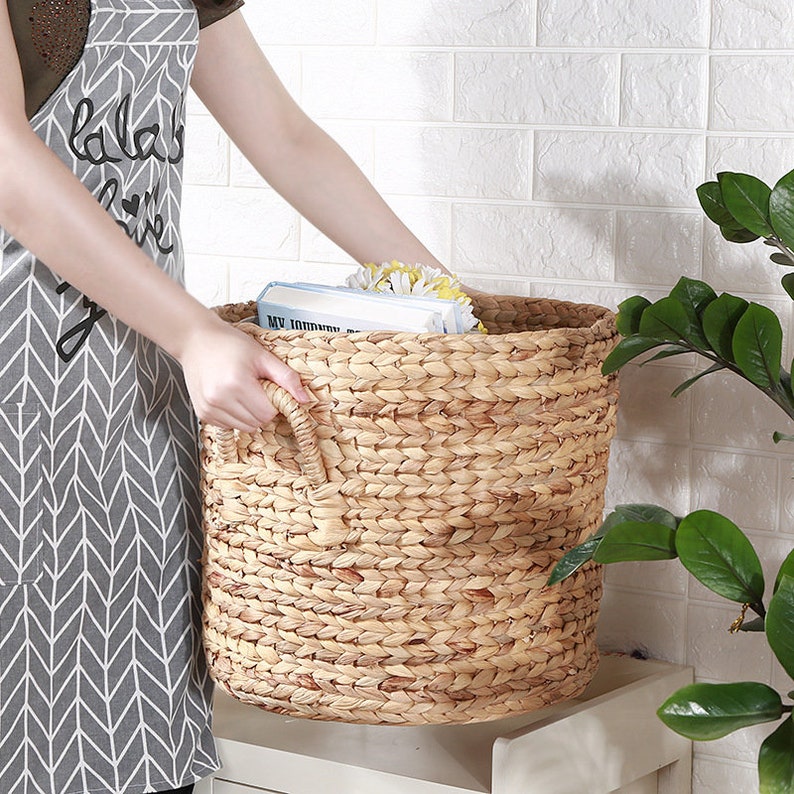 Rustic Straw Basket With Handles Flower Pot Holder Plant Etsy