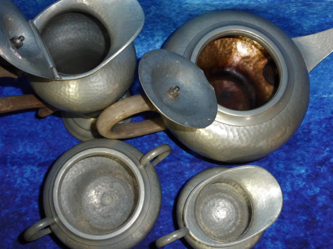 Vintage Hammered Pewter Tea Set Teapot Milk Pourer Sugar Etsy UK