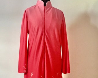 Vintage 1960s Floral Maxi Dress, Pink Red Polyester, Bell Sleeve