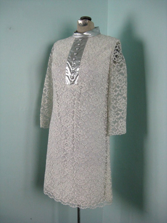 60s Space Age Mod Lace Silver Dress