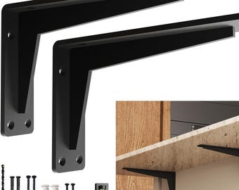Heavy Duty Steel Floating Shelf Brackets, Rustic Black Metal L- Shape Strong Brackets Kitchen Island, Countertop Industrial Shelving Bracket
