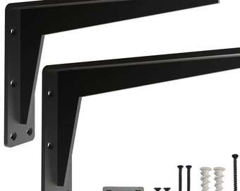 Heavy Duty Steel Floating Shelf Brackets, Rustic Black Metal L- Shape Strong Brackets Kitchen Island, Countertop Industrial Shelving Bracket