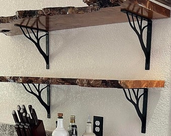 Decorative Heavy Duty Tree Branch Metal Shelf Bracket Black, Rustic Farmhouse Shelving Bracket, Branch Wall  Shelf Bracket, DIY  Bracket