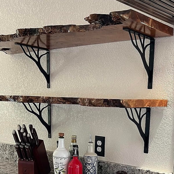 Decorative Heavy Duty Tree Branch Metal Shelf Bracket Black, Rustic Farmhouse Shelving Bracket, Branch Wall  Shelf Bracket, DIY  Bracket