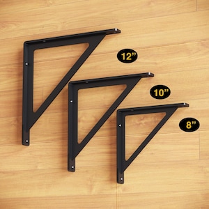 Heavy Duty Black Metal Brackets for 8, 10&quot; & 12&quot; Shelves, Steel Floating Corner L shelf Bracket 300 lbs capacity, Industrial Shelving DIY