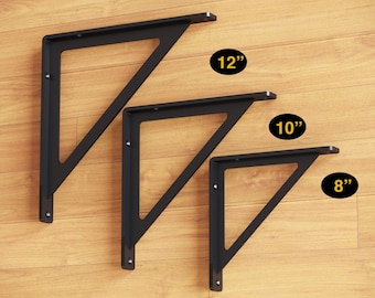 Heavy Duty Black Metal Brackets for 8, 10" & 12" Shelves, Steel Floating Corner L shelf Bracket 300 lbs capacity, Industrial Shelving DIY
