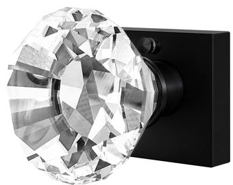 Crystal Door Knob Set with Pure Crystal Glass Knobs, Clear, Solid Matte Black Base with Antique Door Pull, Pulls and Knobs for Doors