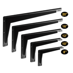 Heavy Duty Steel Floating Shelf Brackets, Rustic Black Metal L- Shape Strong Brackets Kitchen Island, Countertop Industrial Shelving Bracket