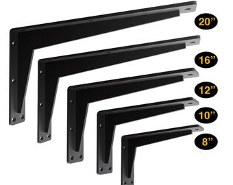 Heavy Duty Steel Floating Shelf Brackets, Rustic Black Metal L- Shape Strong Brackets Kitchen Island, Countertop Industrial Shelving Bracket