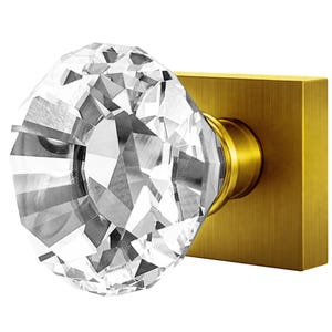 Crystal Door Knob Set with Pure Crystal Glass Knobs, Clear, Solid Antique Brass Gold Base with Antique Door Pull, Pulls and Knobs for Doors